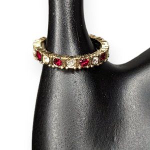 Roman Gold Tone Rhinestone & Red Faux Ruby Wrapped Ring Size 6